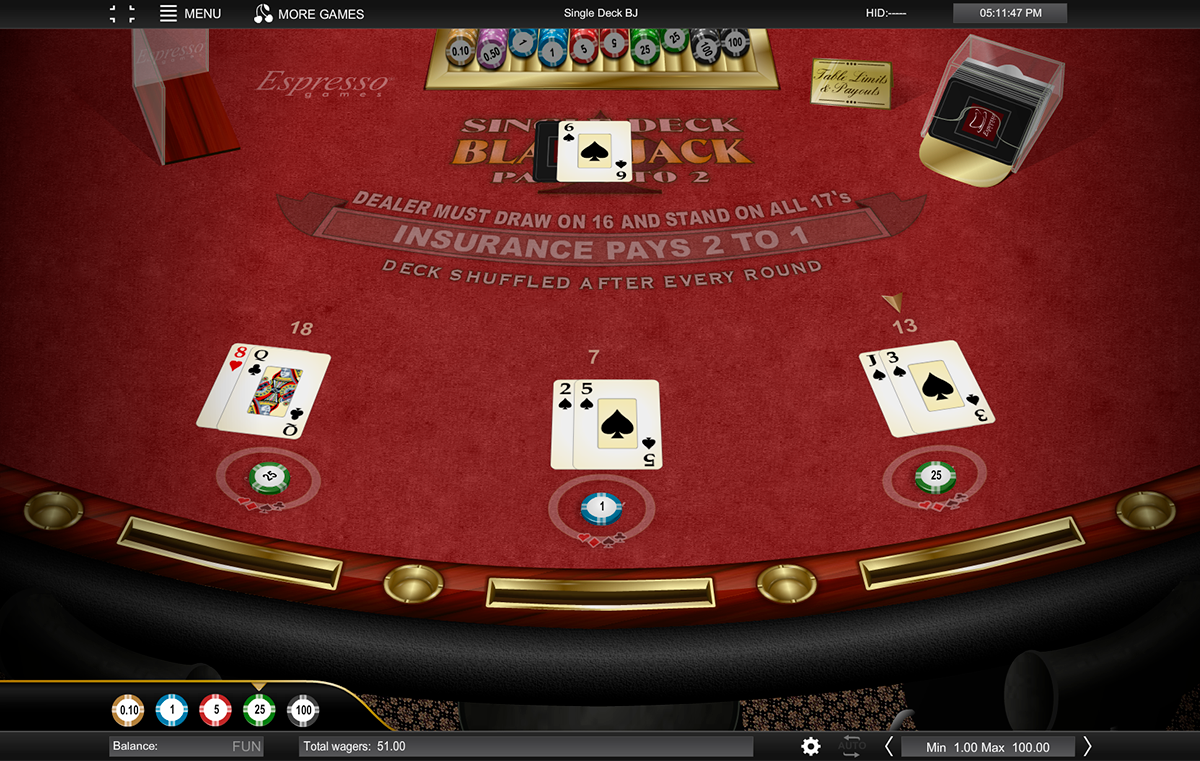 single deck blackjack espresso games