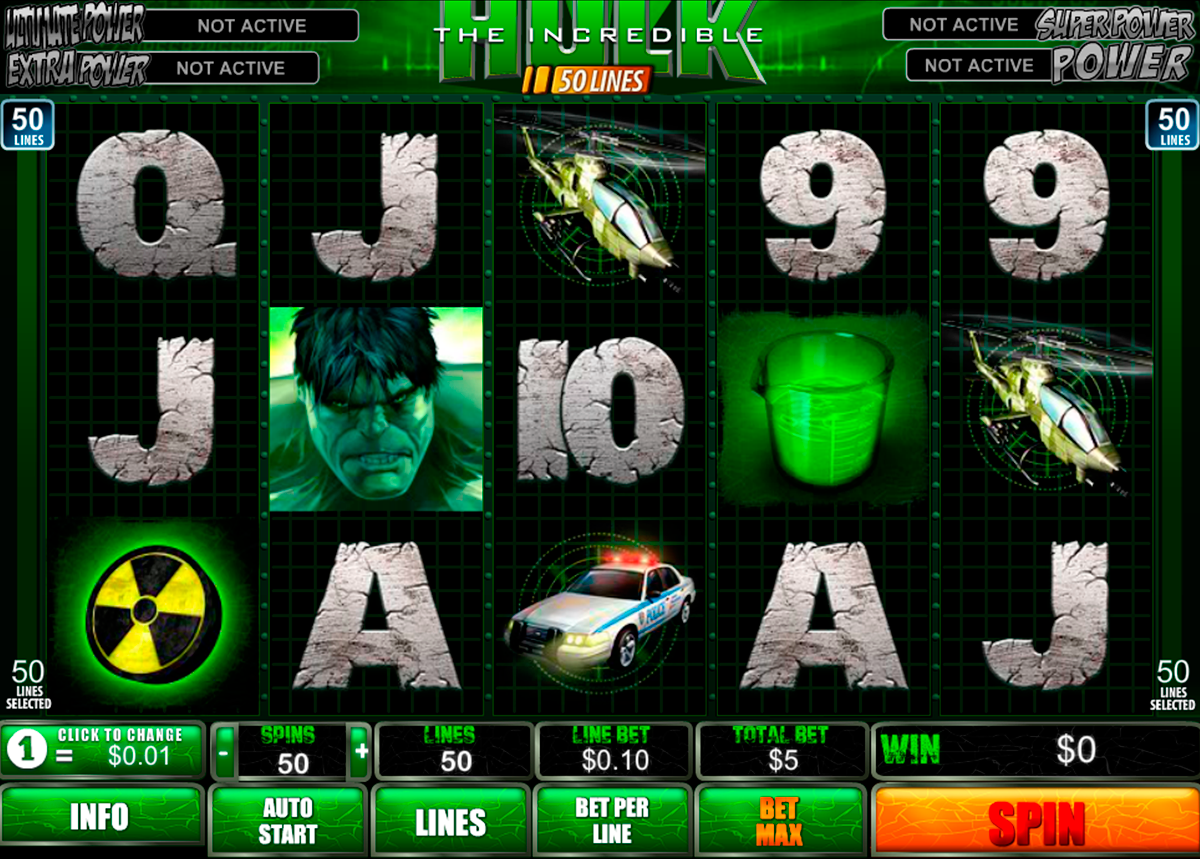the incredible hulk 50 lines playtech